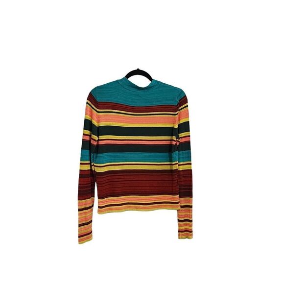 Free People Sweater Top M mock neck Retro sweater striped Lightweight - Picture 1 of 6